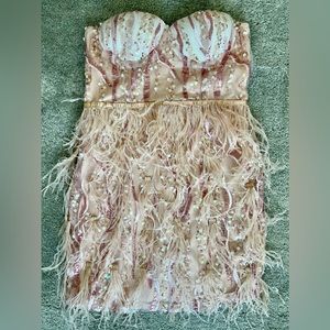 Bella Barnett Lalia Pink Sequin Feather Mini Dress - Size: Medium